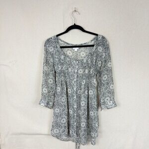 Xhilaration Womens Floral Pintuck Sheer Tunic Top Size L Boho Tie Back